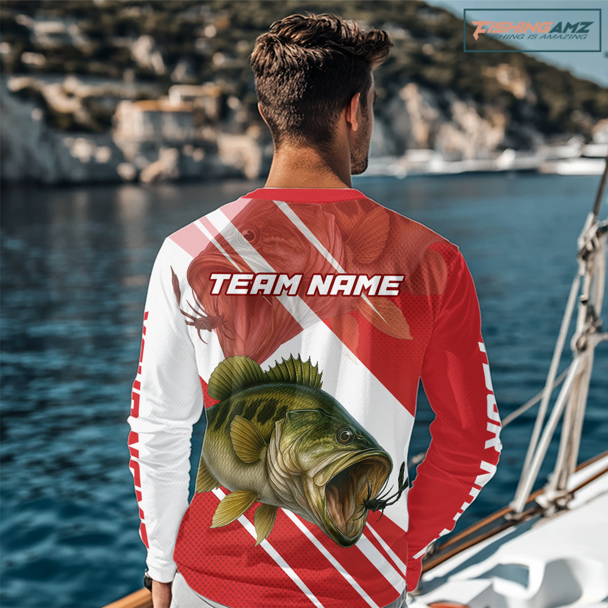 Custom Red Camo Largemouth Bass Fishing Jerseys, Bass Long Sleeve Tournament Fishing Shirts NBT1031