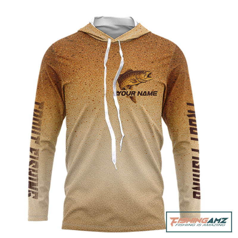 Brown Trout Fish Skin Long Sleeve Hooded Fishing Shirts Custom Name, Trout Fishing Shirts NBT402