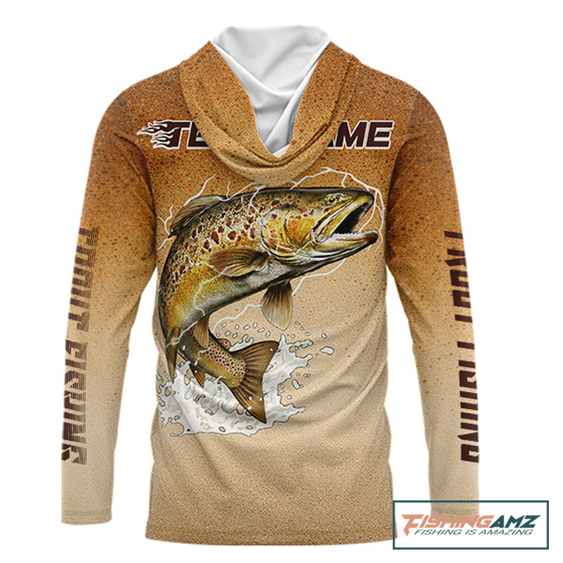 Brown Trout Fish Skin Long Sleeve Hooded Fishing Shirts Custom Name, Trout Fishing Shirts NBT402