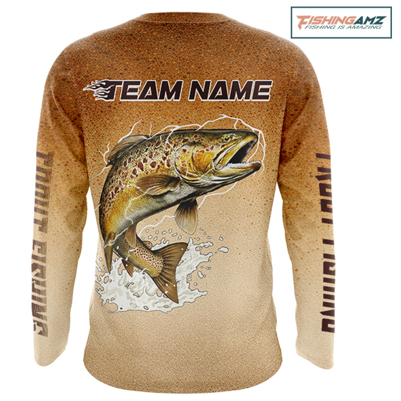 Brown Trout Fish Skin Long Sleeve Fishing Shirts Custom Name, Trout Fishing Shirts NBT402