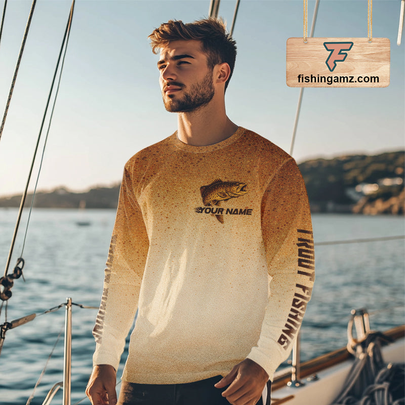 Brown Trout Fish Skin Long Sleeve Fishing Shirts Custom Name, Trout Fishing Shirts NBT402