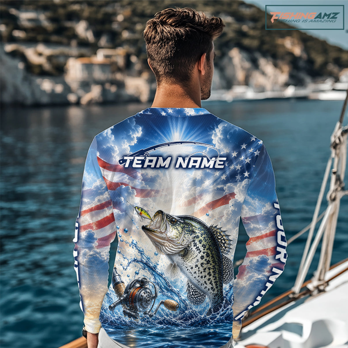Custom Faith Crappie American Flag Patriotic Fishing Shirt Long Sleeve, US Fishing Jerseys NBT947