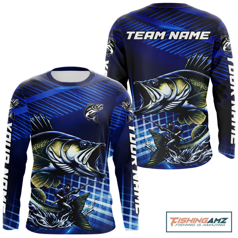 Blue Camo Walleye Custom Fishing Shirts Long Sleeve, Walleye Fishing Shirts NBT446