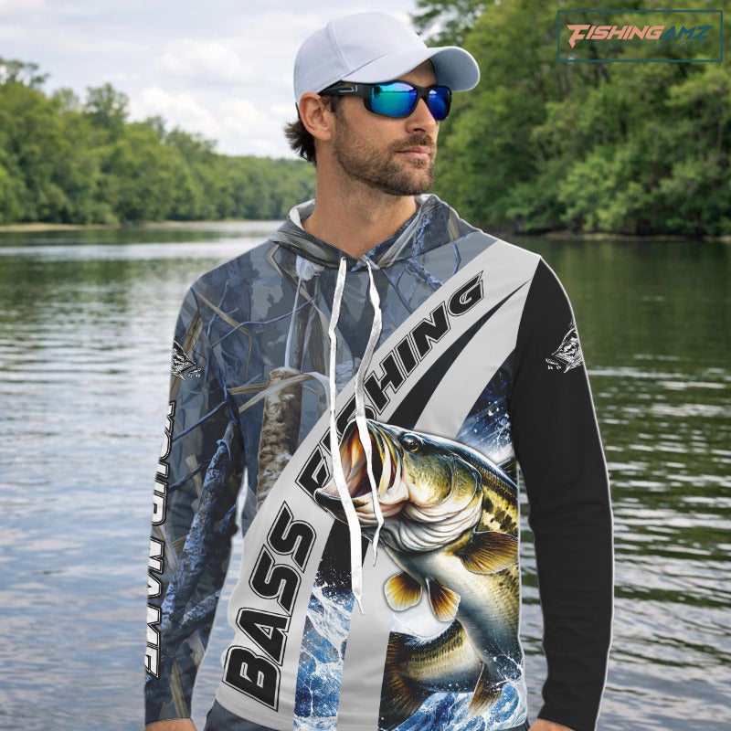 Custom Bass Fishing Grass Camo Long Sleeve Fishing Shirts, Bass Fishing Tournament Shirts NBT450
