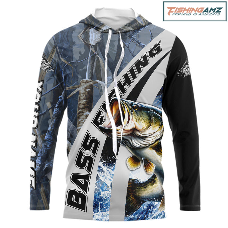 Custom Bass Fishing Grass Camo Long Sleeve Fishing Shirts, Bass Fishing Tournament Shirts NBT450
