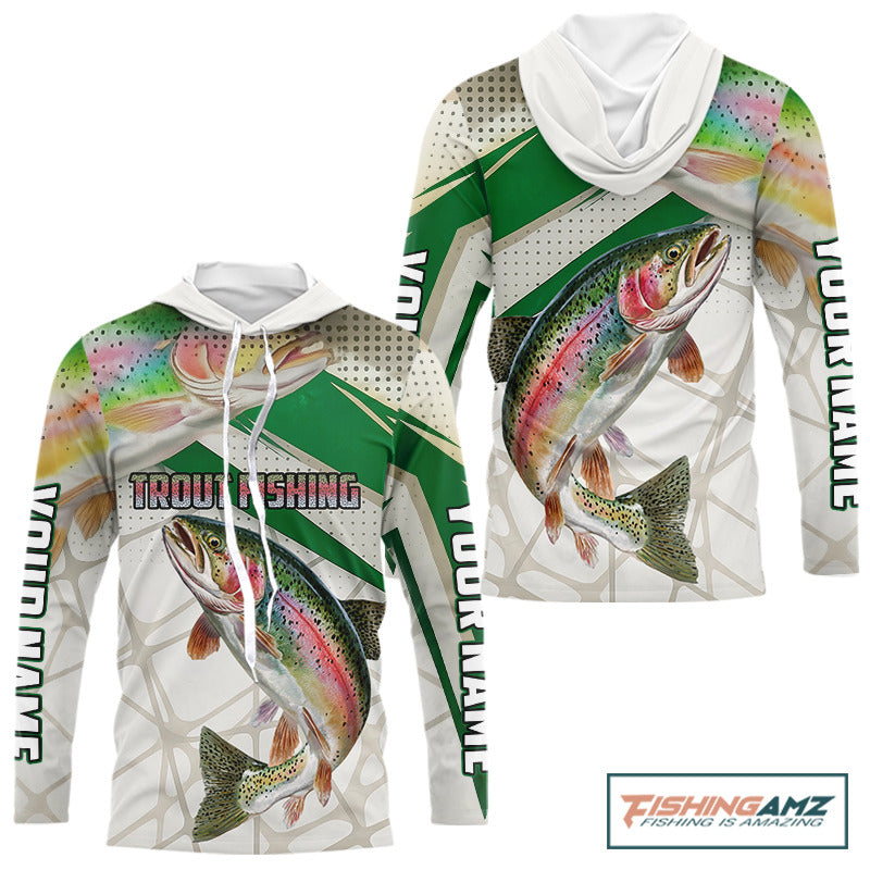 Rainbow Trout Fishing Tournament Shirts Long Sleeve Hooded Fishing Shirts, Custom Trout Fishing Shirts NBT429