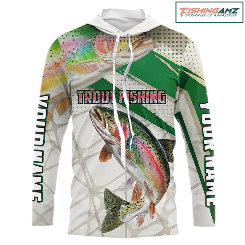 Rainbow Trout Fishing Tournament Shirts Long Sleeve Hooded Fishing Shirts, Custom Trout Fishing Shirts NBT429