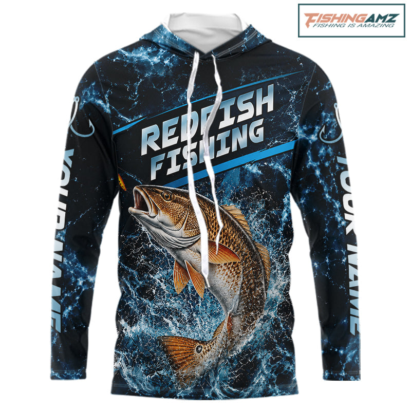 Custom Redfish Fishing Camo Long Sleeve Hooded Fishing Shirts, Personalized Redfish Fishing Team Jerseys NBT1032