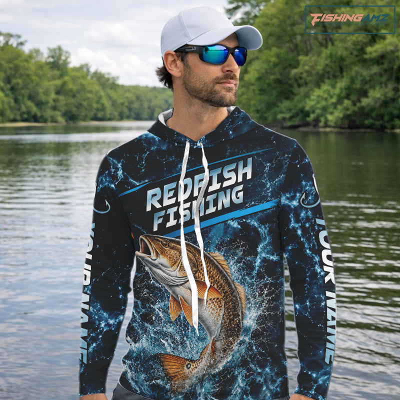 Custom Redfish Fishing Camo Long Sleeve Hooded Fishing Shirts, Personalized Redfish Fishing Team Jerseys NBT1032