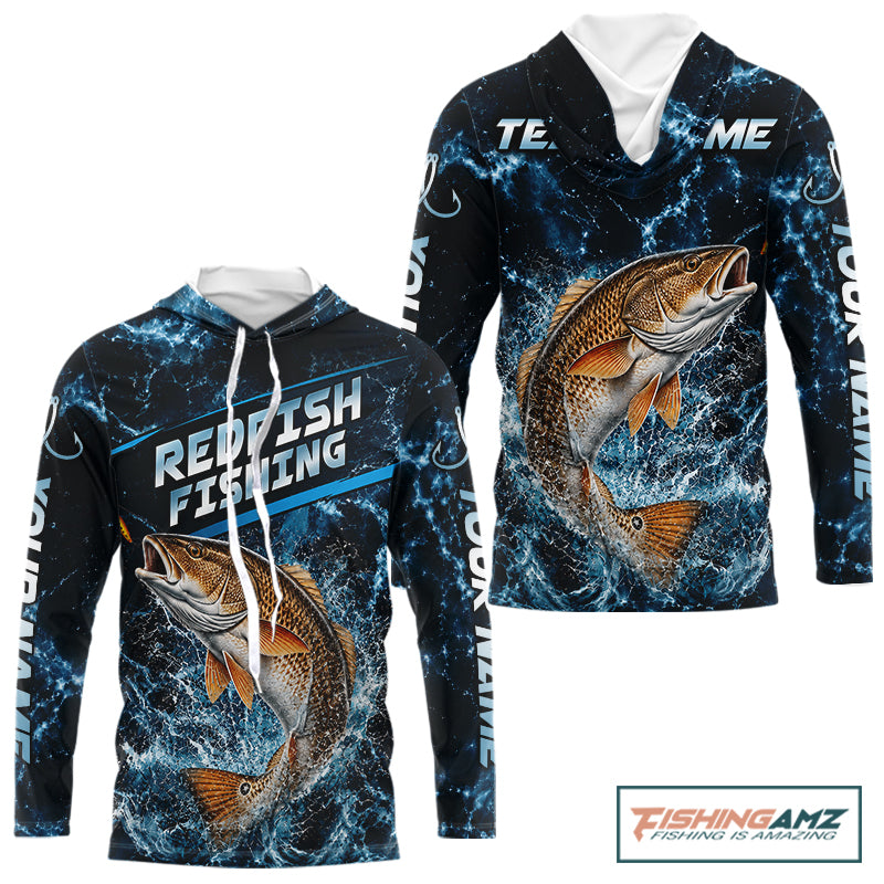 Custom Redfish Fishing Camo Long Sleeve Hooded Fishing Shirts, Personalized Redfish Fishing Team Jerseys NBT1032