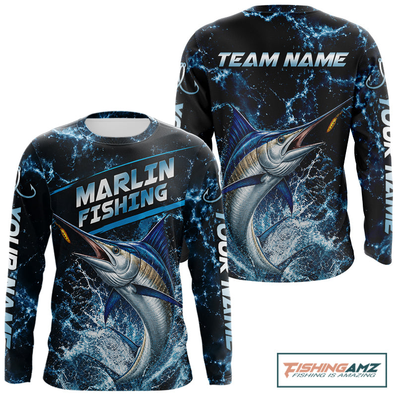 Custom Marlin Fishing Camo Long Sleeve Fishing Shirts, Personalized Marlin Fishing Team Jerseys NBT1033