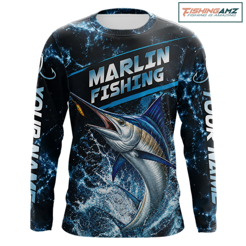 Custom Marlin Fishing Camo Long Sleeve Fishing Shirts, Personalized Marlin Fishing Team Jerseys NBT1033