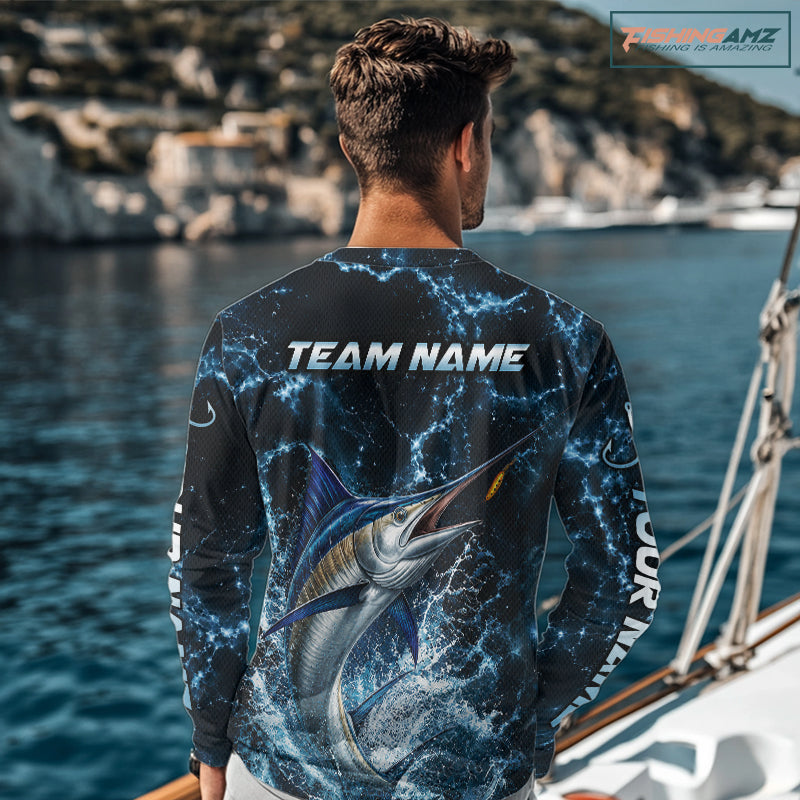 Custom Marlin Fishing Camo Long Sleeve Fishing Shirts, Personalized Marlin Fishing Team Jerseys NBT1033