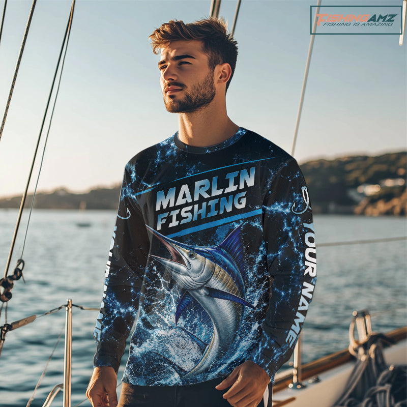 Custom Marlin Fishing Camo Long Sleeve Fishing Shirts, Personalized Marlin Fishing Team Jerseys NBT1033
