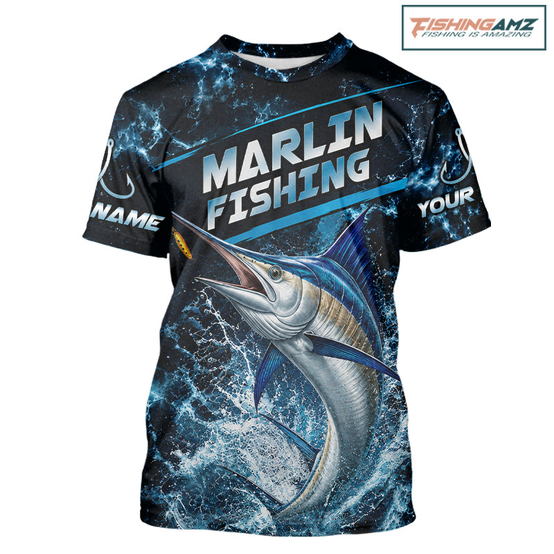 Custom Marlin Fishing Camo Fishing T-Shirts, Personalized Marlin Fishing Team Jerseys NBT1033