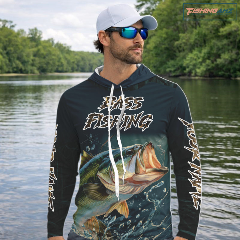 Largemouth Bass Fishing Long Sleeve Fishing Shirts Grass Camo, Bass Fishing Tournament Jerseys NBT362