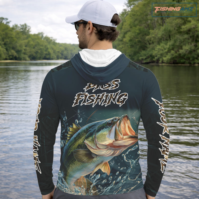 Largemouth Bass Fishing Long Sleeve Fishing Shirts Grass Camo, Bass Fishing Tournament Jerseys NBT362