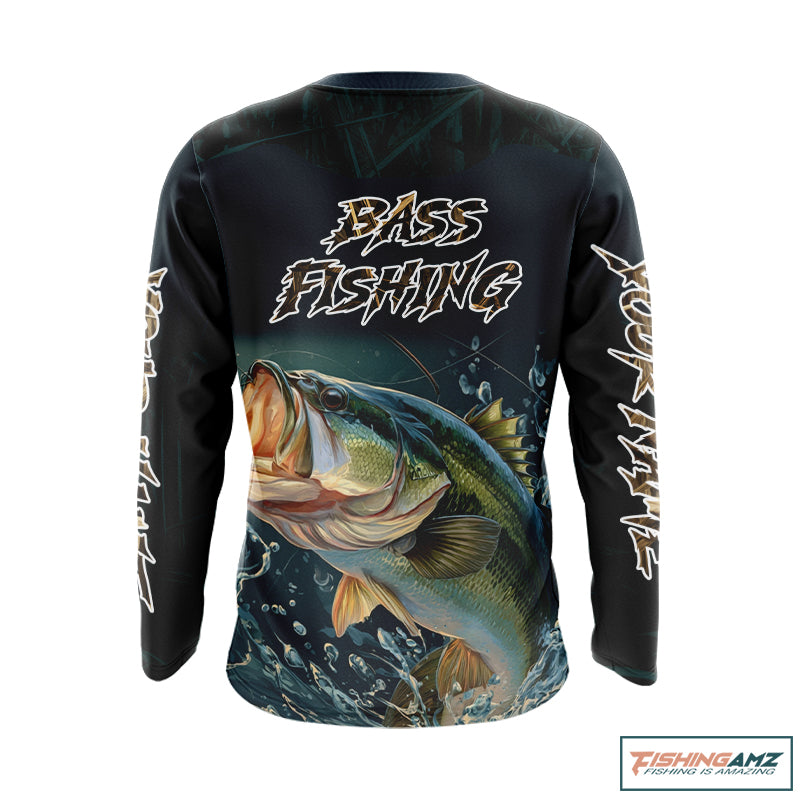 Largemouth Bass Fishing Long Sleeve Fishing Shirts Grass Camo, Bass Fishing Tournament Jerseys NBT362