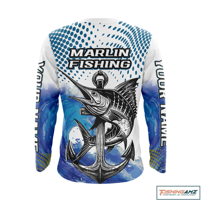 Personalized Blue Marlin Saltwater Fish Fishing Shirts Long Sleeve Custom Name Tournament Fishing Shirts NBT368