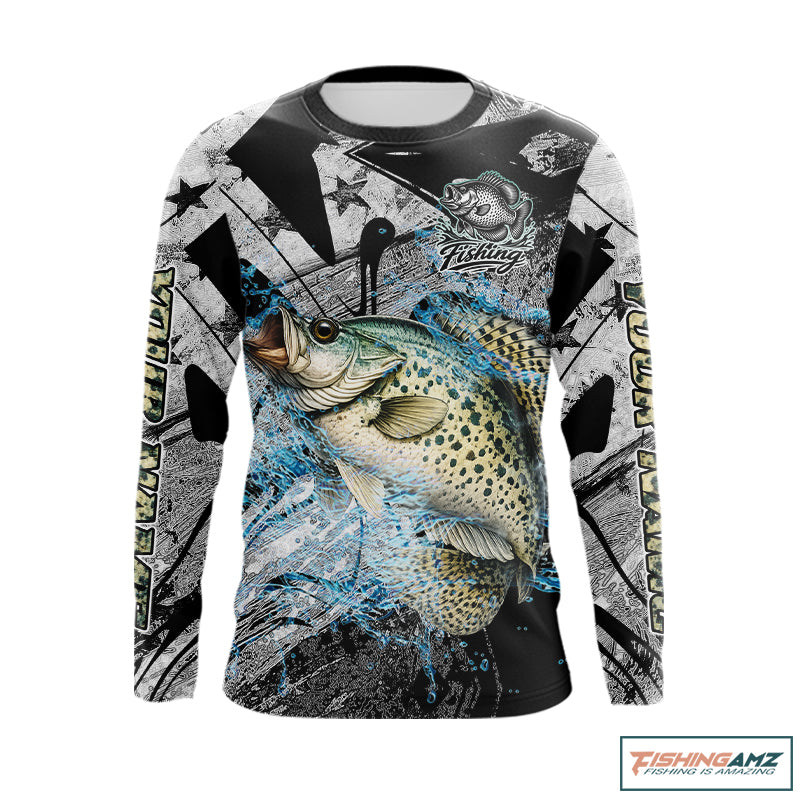 Custom American Flag Crappie Fishing Shirts Long Sleeve, Crappie Patriotic Fishing Shirt NBT471
