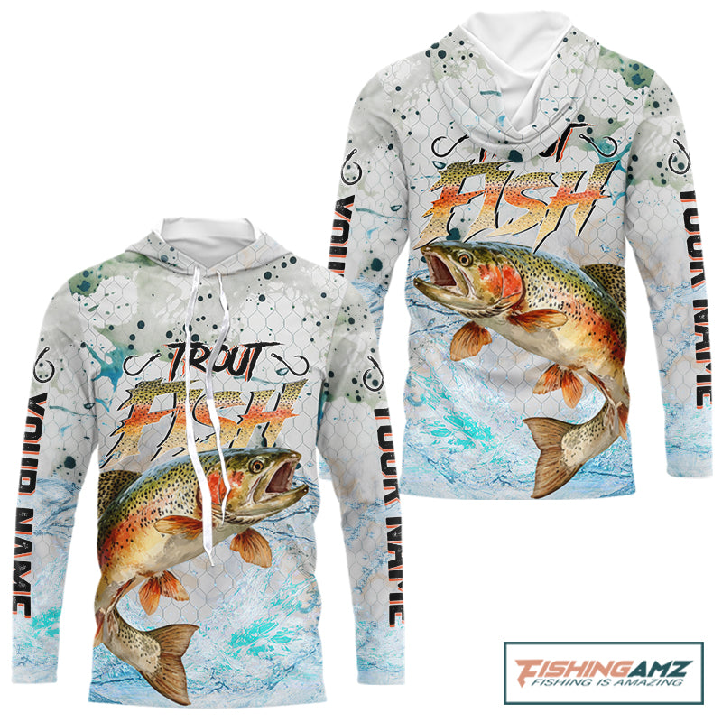 Rainbow Trout Custom UPF Fishing Shirts Long Sleeve Hooded, Trout Fishing Jerseys NBT417