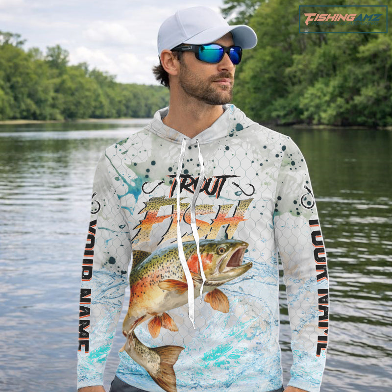 Rainbow Trout Custom UPF Fishing Shirts Long Sleeve Hooded, Trout Fishing Jerseys NBT417