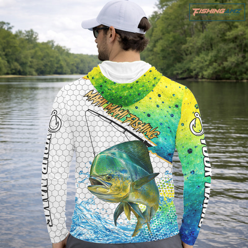 back view of custom saltwater UPF fishing shirt with long sleeves