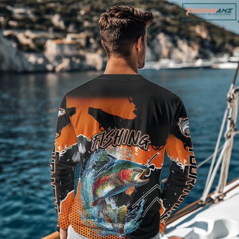 Rainbow Trout Long Sleeve Fishing Shirts Custom Orange Fishing Jerseys, Trout Fishing Shirts NBT343
