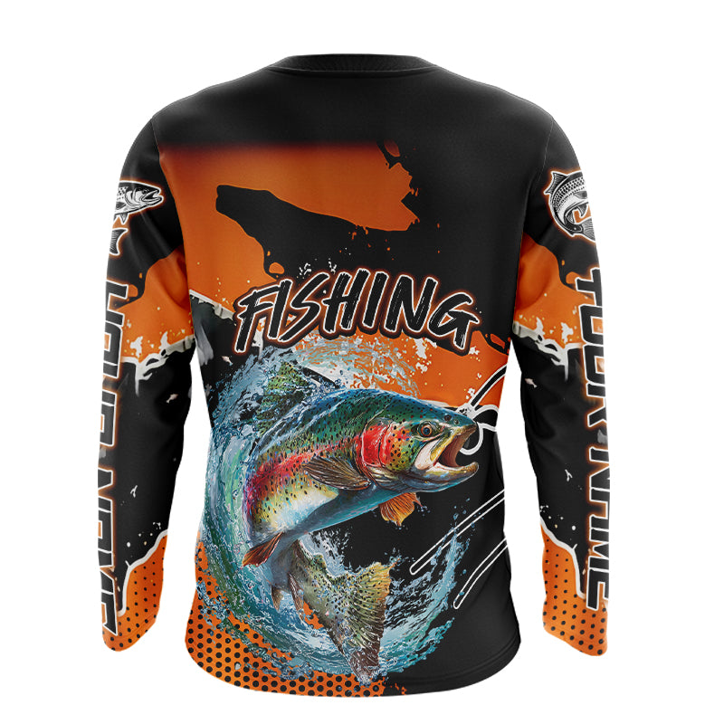 Rainbow Trout Long Sleeve Fishing Shirts Custom Orange Fishing Jerseys, Trout Fishing Shirts NBT343