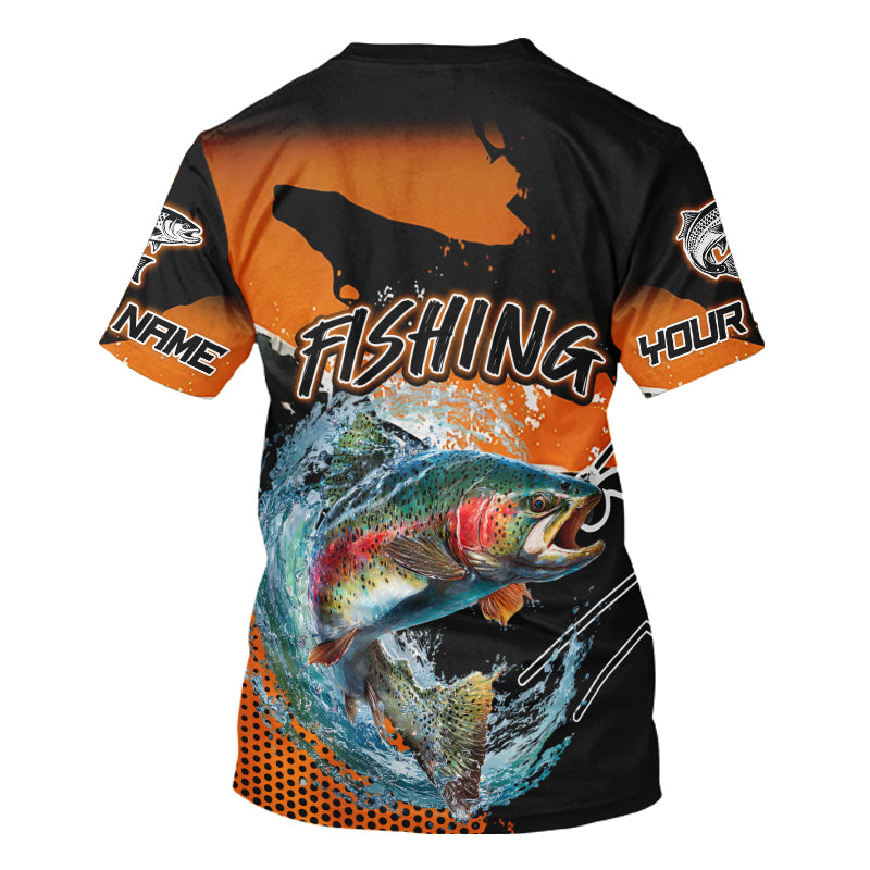 Rainbow Trout Fishing Custom Orange Long Sleeve Fishing Shirts, Trout Tournament Fishing Jerseys NBT343