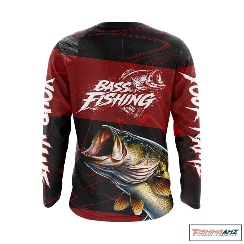 Personalized Bass Long Sleeve Fishing Shirts UV Protection, Bass Fishing Shirts For Men NBT435