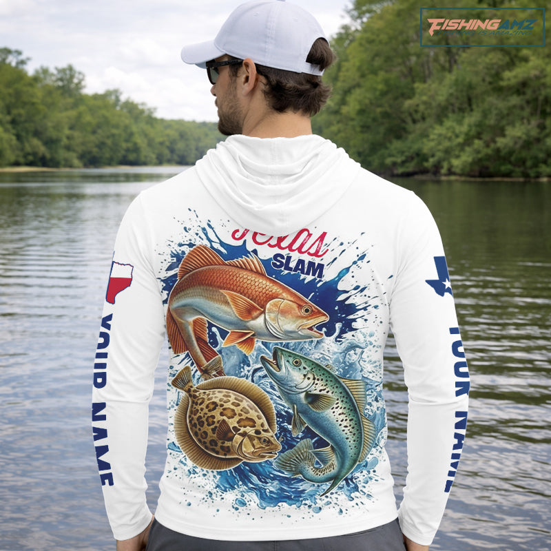 Texas Slam Fishing Trout, Redfish, Flounder Long Sleeve Hooded Fishing Shirts, Texas Flag Fishing Jerseys NBT445