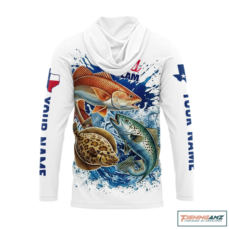 Texas Slam Fishing Trout, Redfish, Flounder Long Sleeve Hooded Fishing Shirts, Texas Flag Fishing Jerseys NBT445