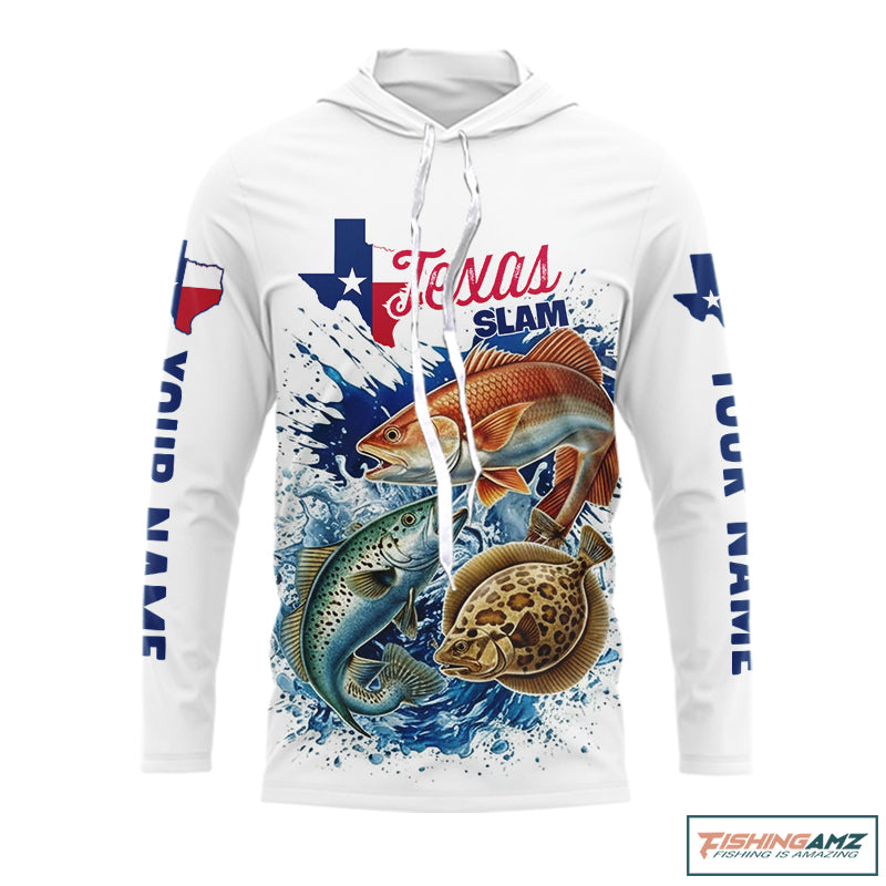 Texas Slam Fishing Trout, Redfish, Flounder Long Sleeve Hooded Fishing Shirts, Texas Flag Fishing Jerseys NBT445