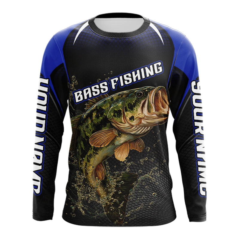 Largemouth Bass Fishing Shirts Long Sleeve UV Protection Blue Custom Name, Bass Fishing Team Jerseys  NBT357