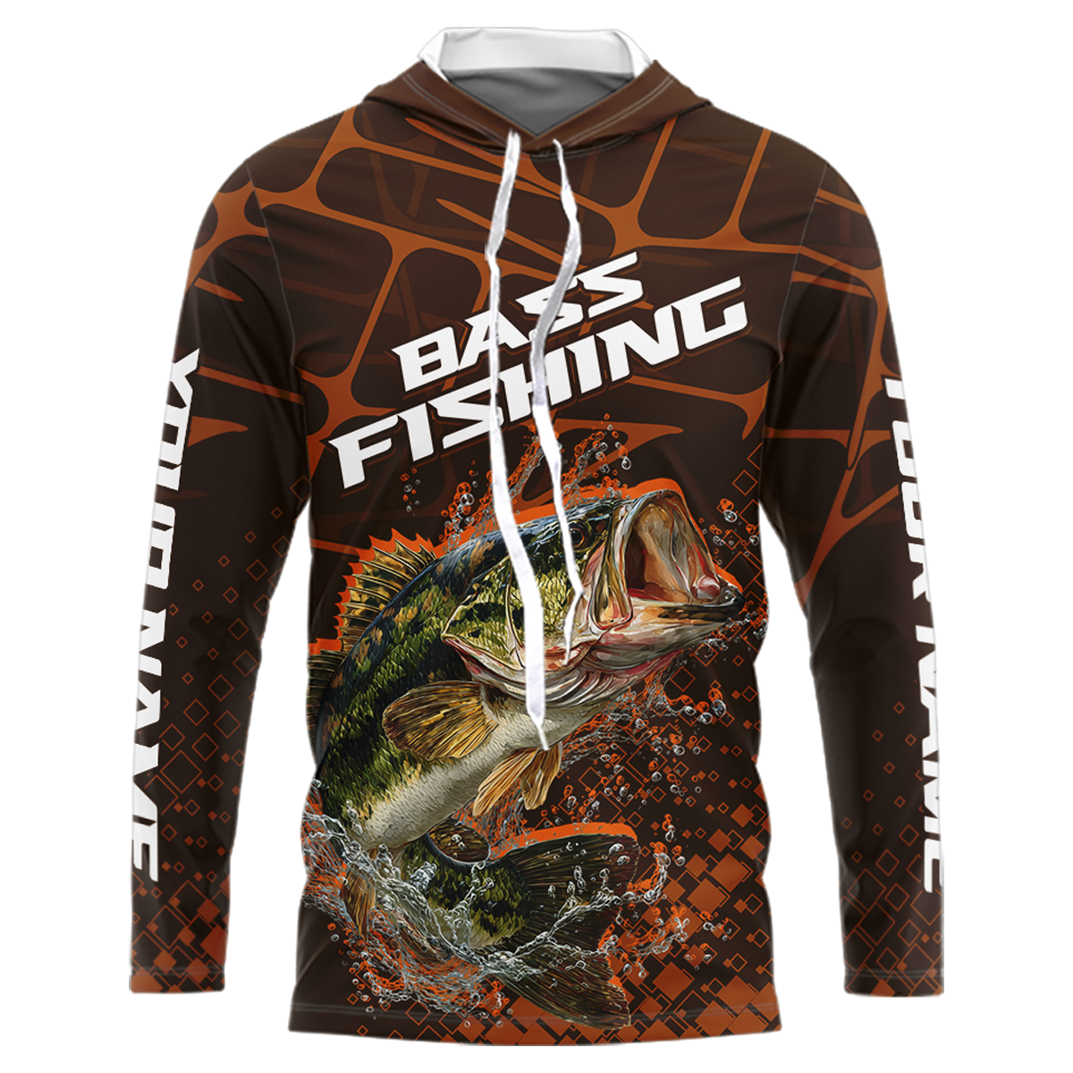 Largemouth Bass Fishing, Fishing Shirts Long Sleeve Hooded Scale, Fishing Gift  | Orange NHT393