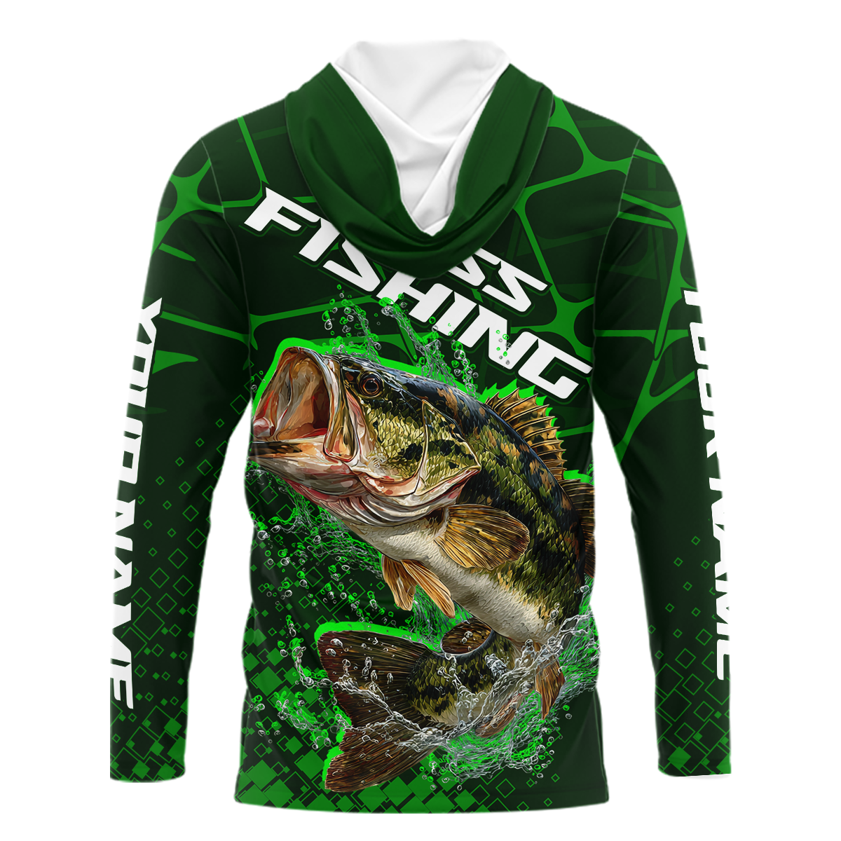 Largemouth Bass Fishing, Fishing Shirts Long Sleeve Hooded Scale, Fishing Giftt | Green NHT392