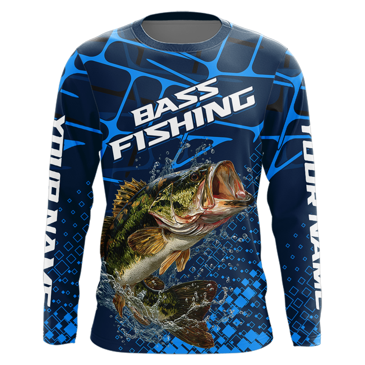 Largemouth Bass Fishing, Fishing Shirts Long Sleeve, Fishing Gift | Blue NHT385