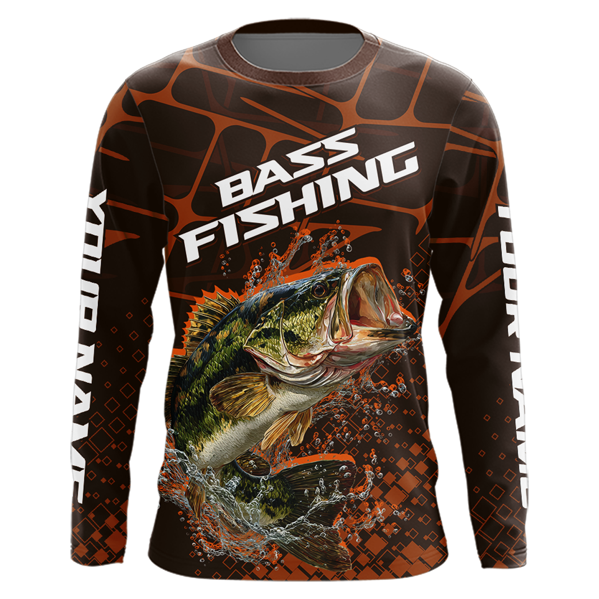 Largemouth Bass Fishing, Fishing Shirts Long Sleeve Scale, Fishing Gift | Orange NHT393