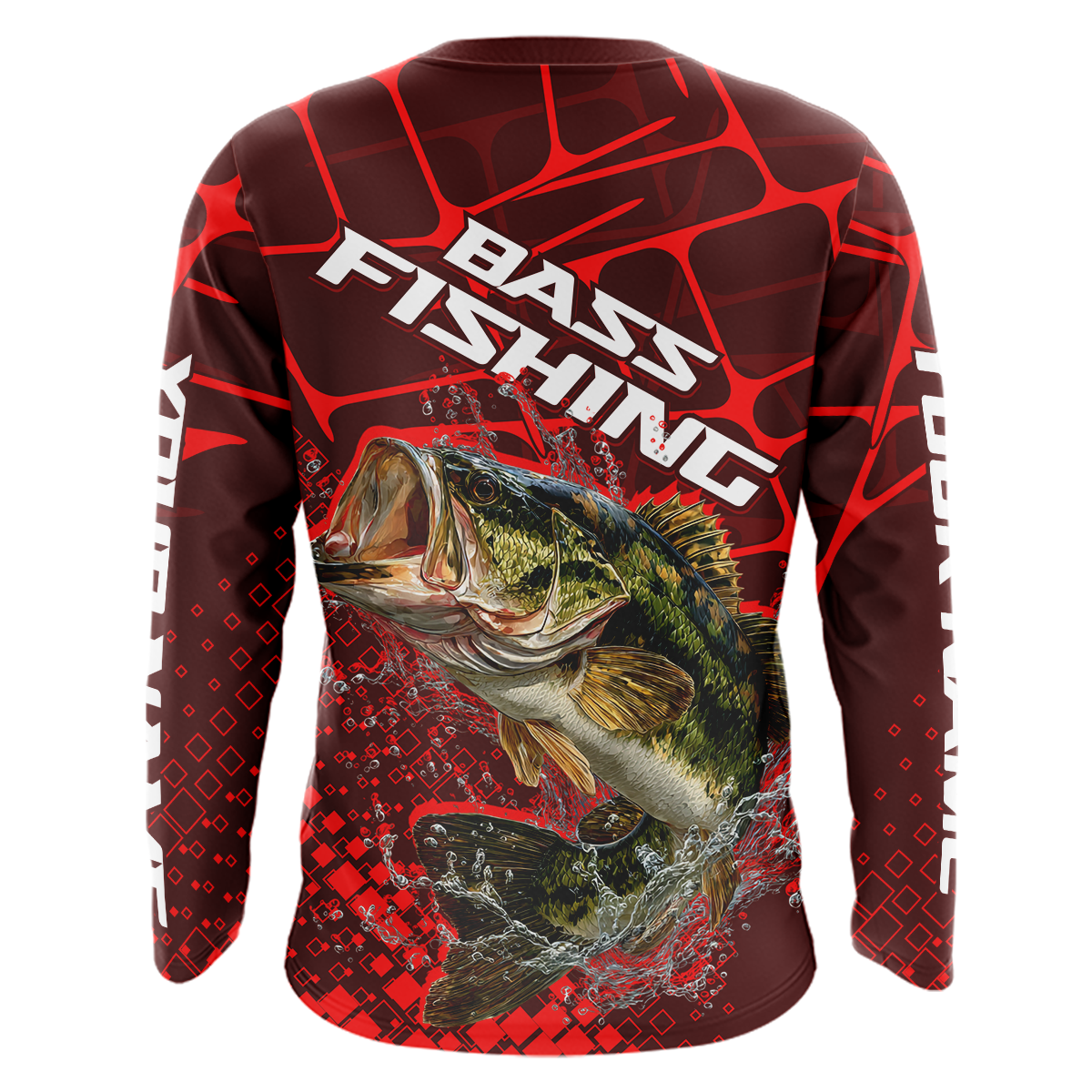 Largemouth Bass Fishing, Fishing Shirts Long Sleeve Scale, Fishing Gift |Red NHT391