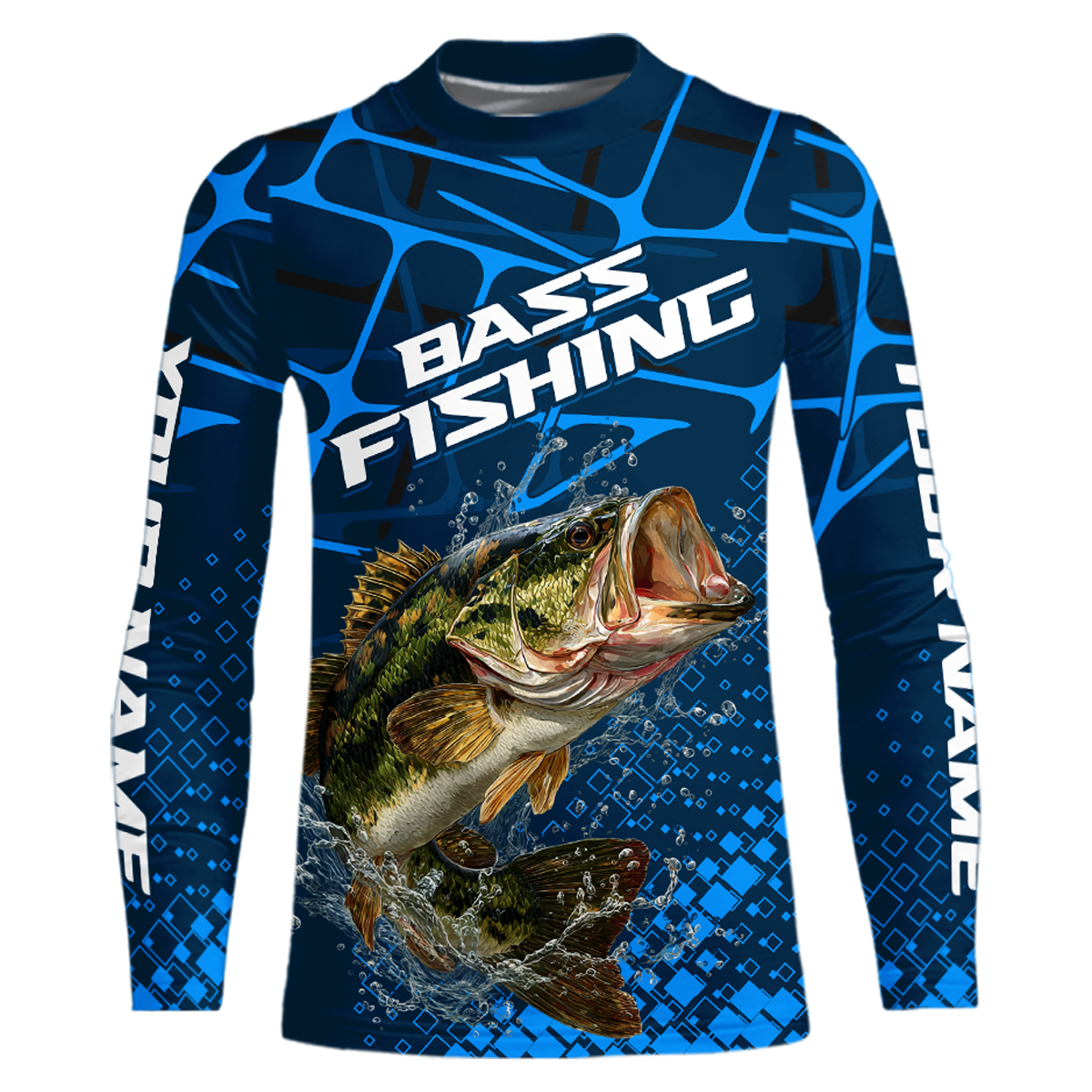 Largemouth Bass Fishing, Youth Fishing Shirts Long Sleeve, Fishing Gift | Blue NHT385