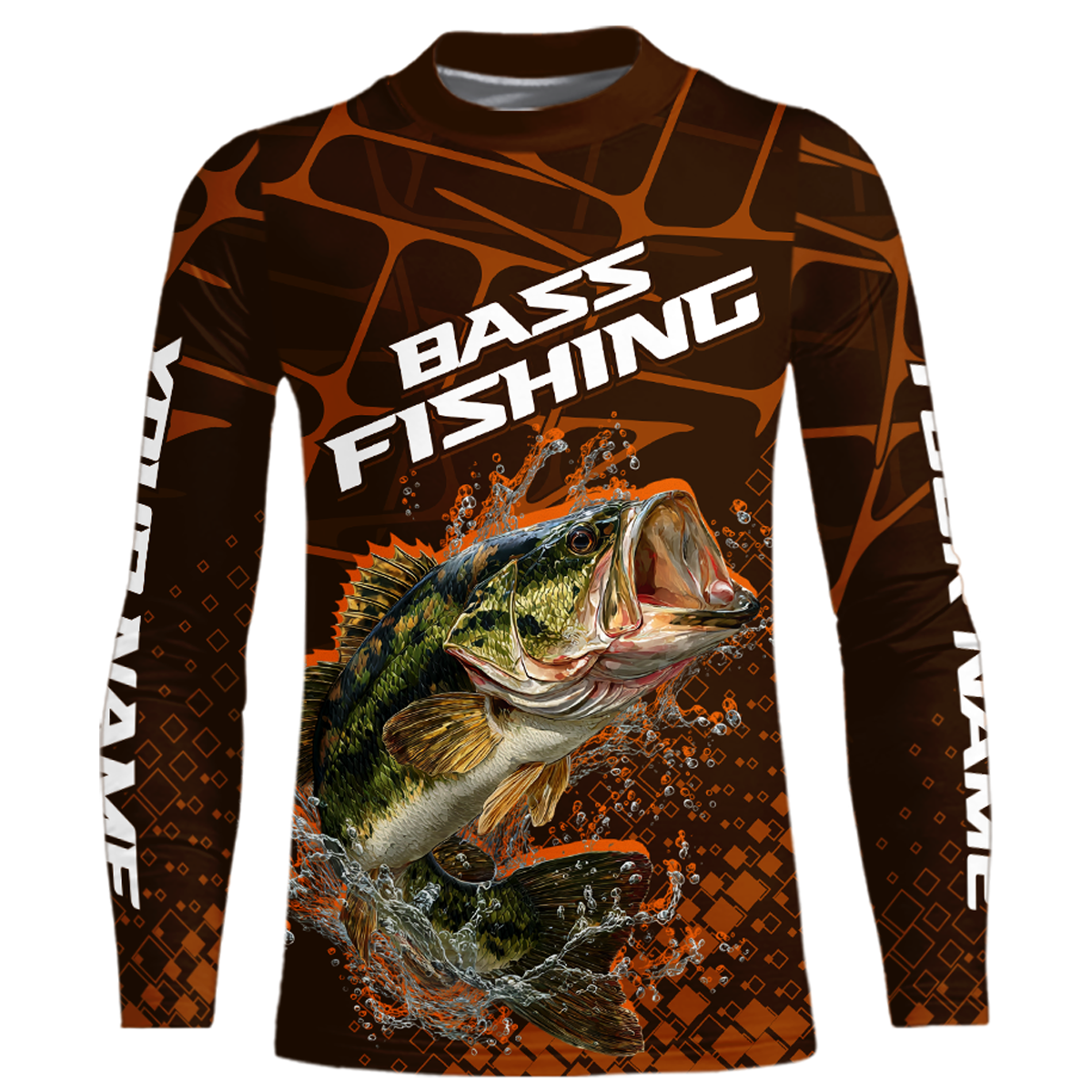 Largemouth Bass Fishing, Youth Fishing Shirts Long Sleeve Scale, Fishing Gift  | Orange NHT393