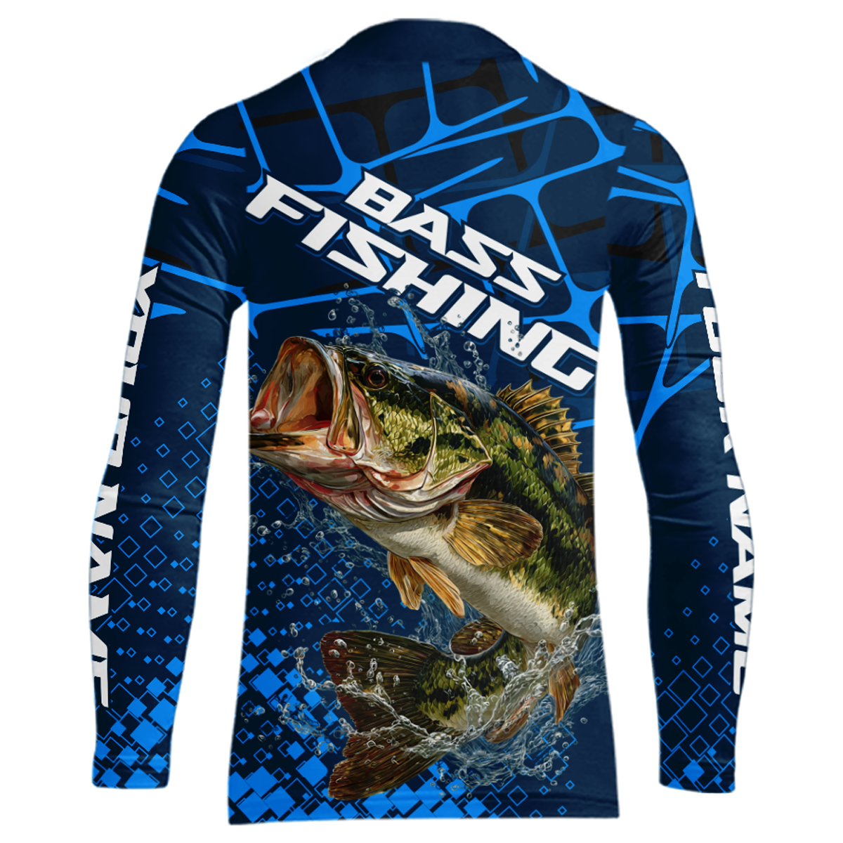 Largemouth Bass Fishing, Youth Fishing Shirts Long Sleeve, Fishing Gift | Blue NHT385