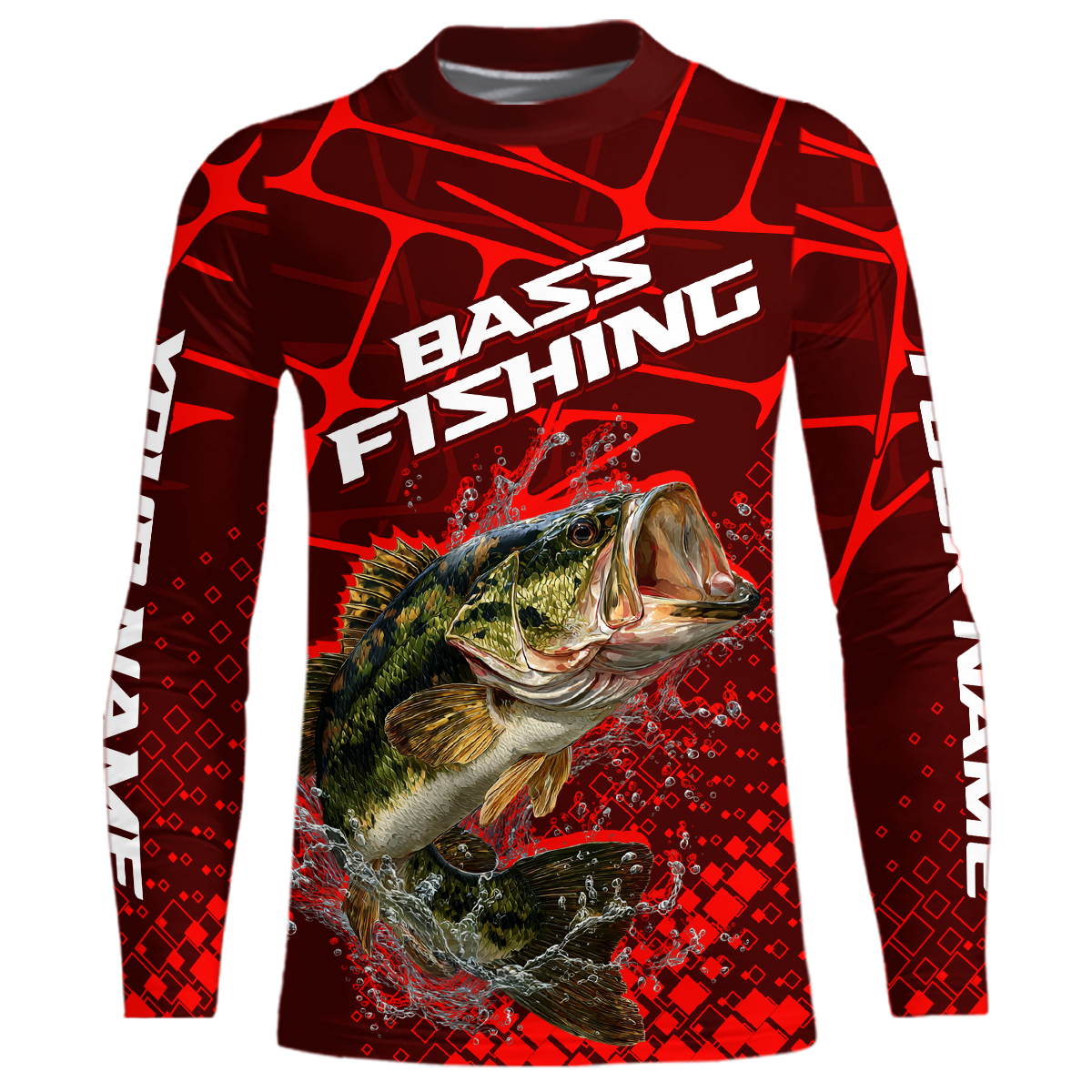Largemouth Bass Fishing, Youth Fishing Shirts Long Sleeve Scale, Fishing Gift |Red NHT391