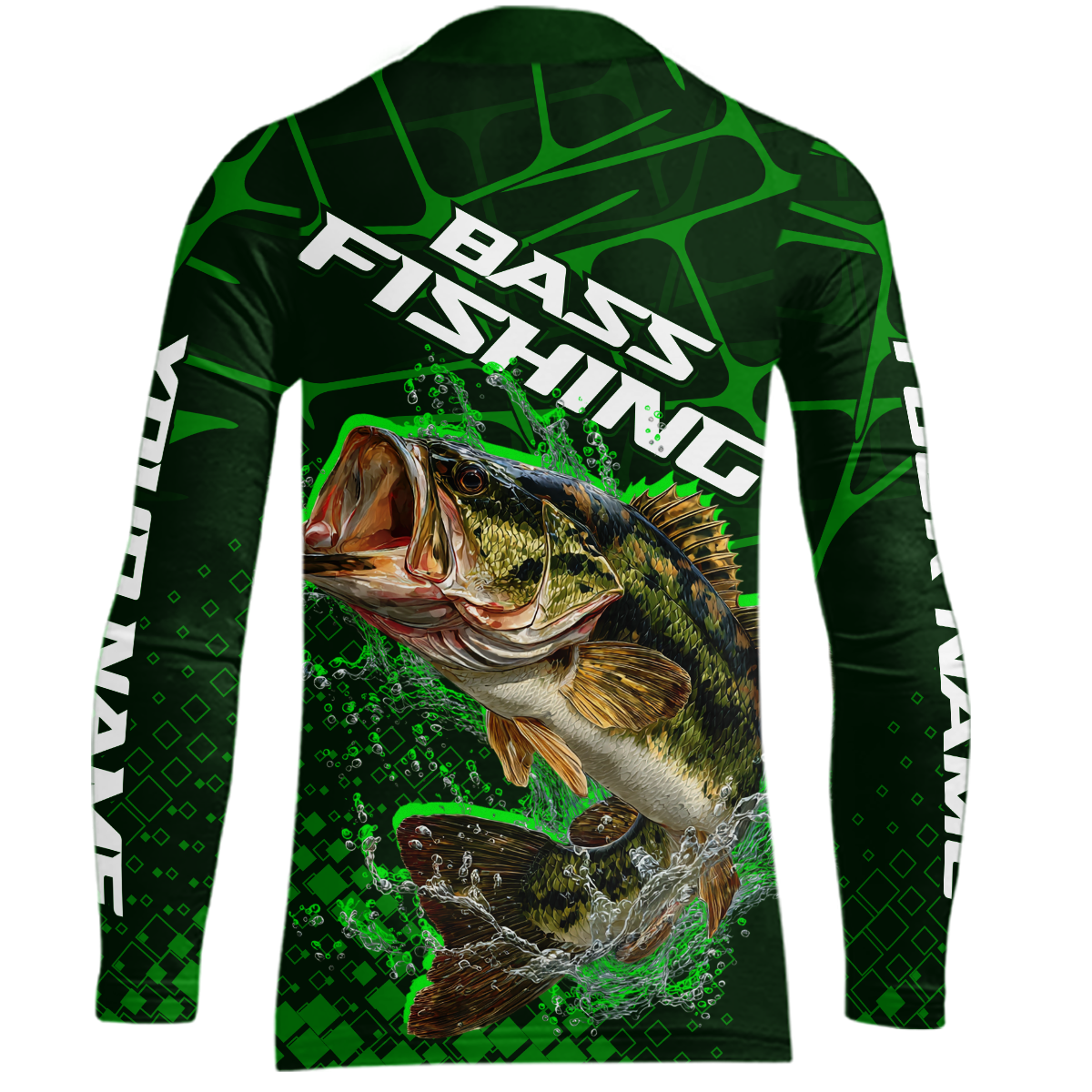 Largemouth Bass Fishing, Youth Fishing Shirts Long Sleeve Scale, Fishing Gift | Green NHT392