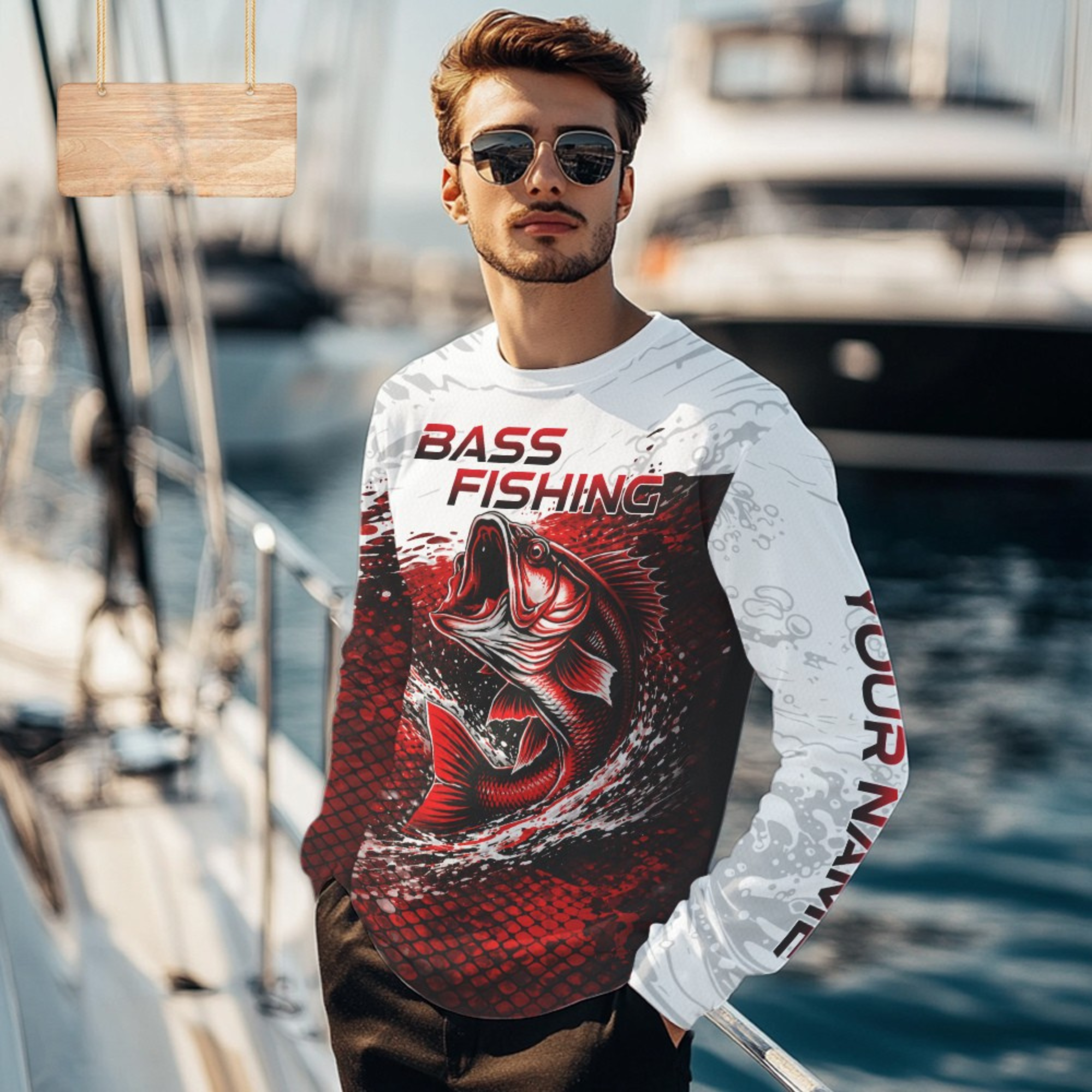 Custom Largemouth Bass Fish Scale Fishing Shirts, Bass Fishing Jerseys|Red NBT344
