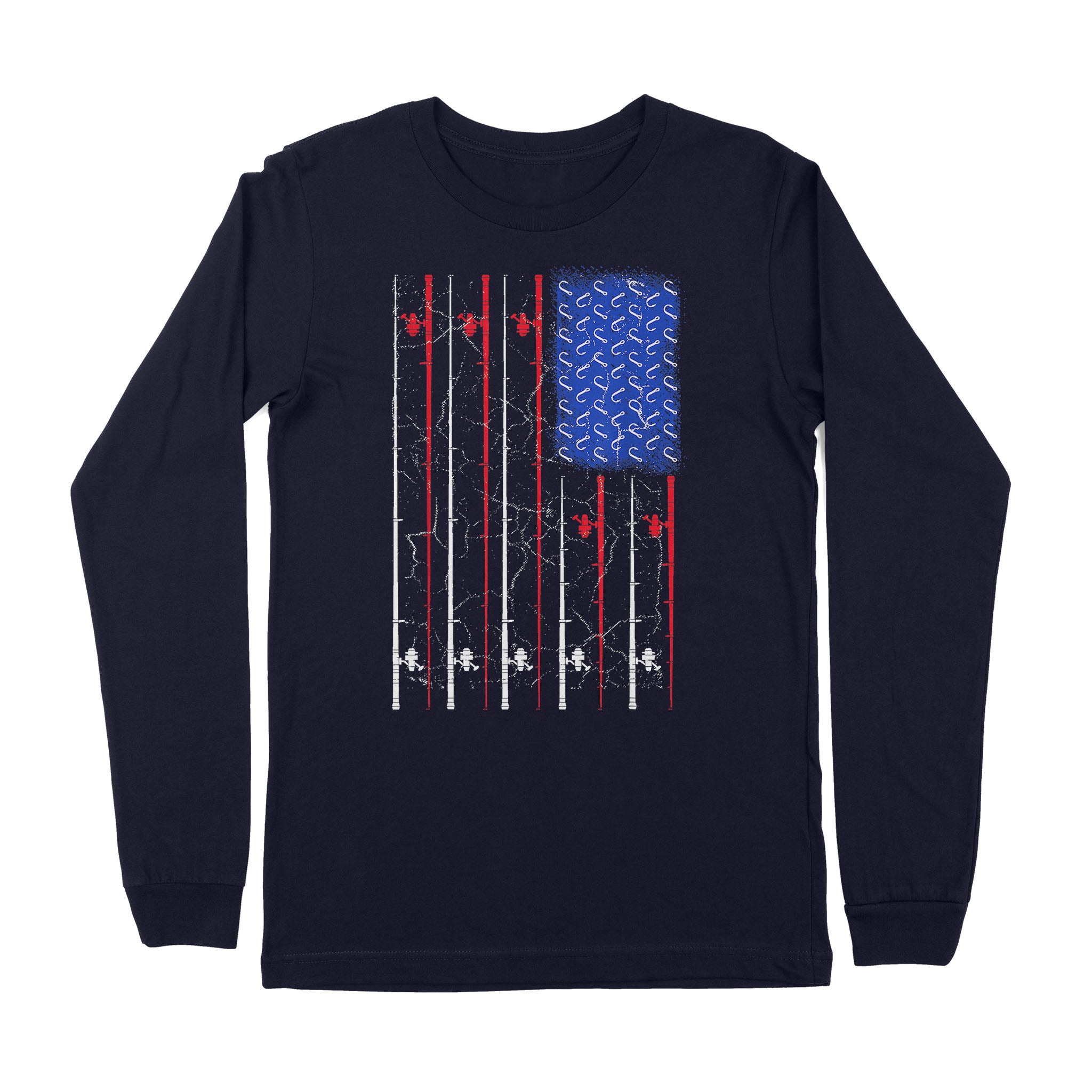 American US Flag Fishing Rod Shirt, Fisherman Gift D06 NPQ151 - Premium Long Sleeve