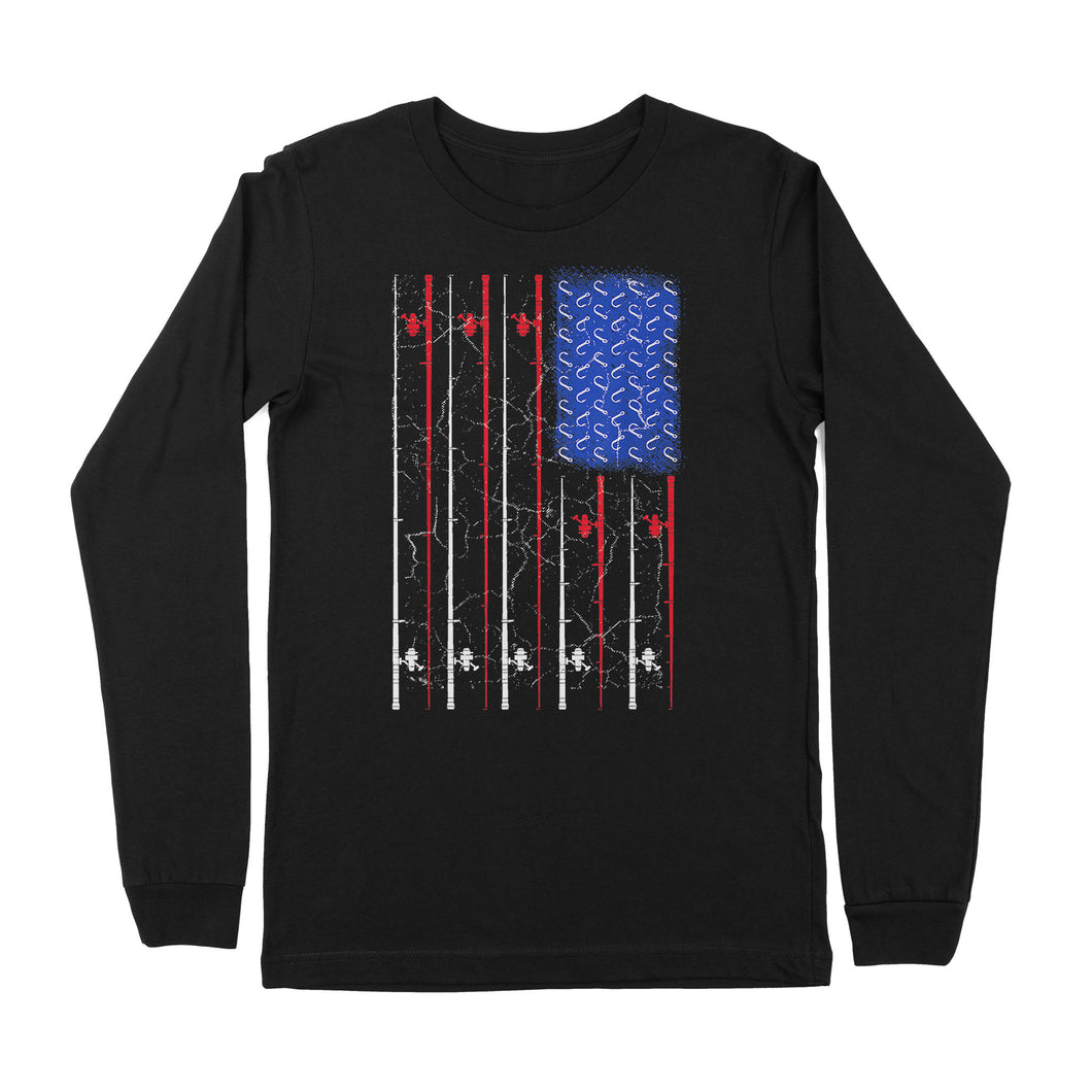 American US Flag Fishing Rod Shirt, Fisherman Gift D06 NPQ151 - Premium Long Sleeve