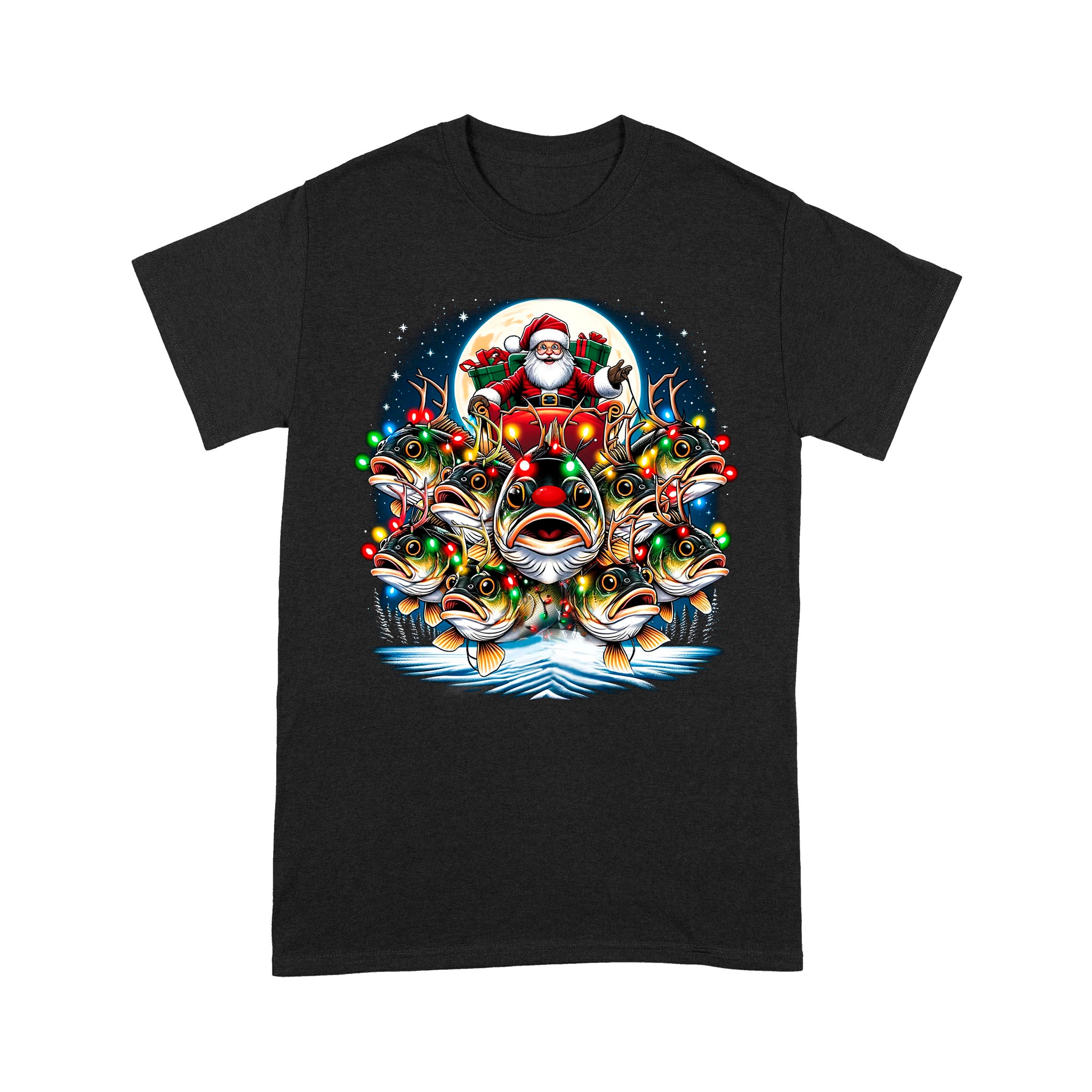 T-Shirt - - Nine Bass fish as Santa's Reindeer