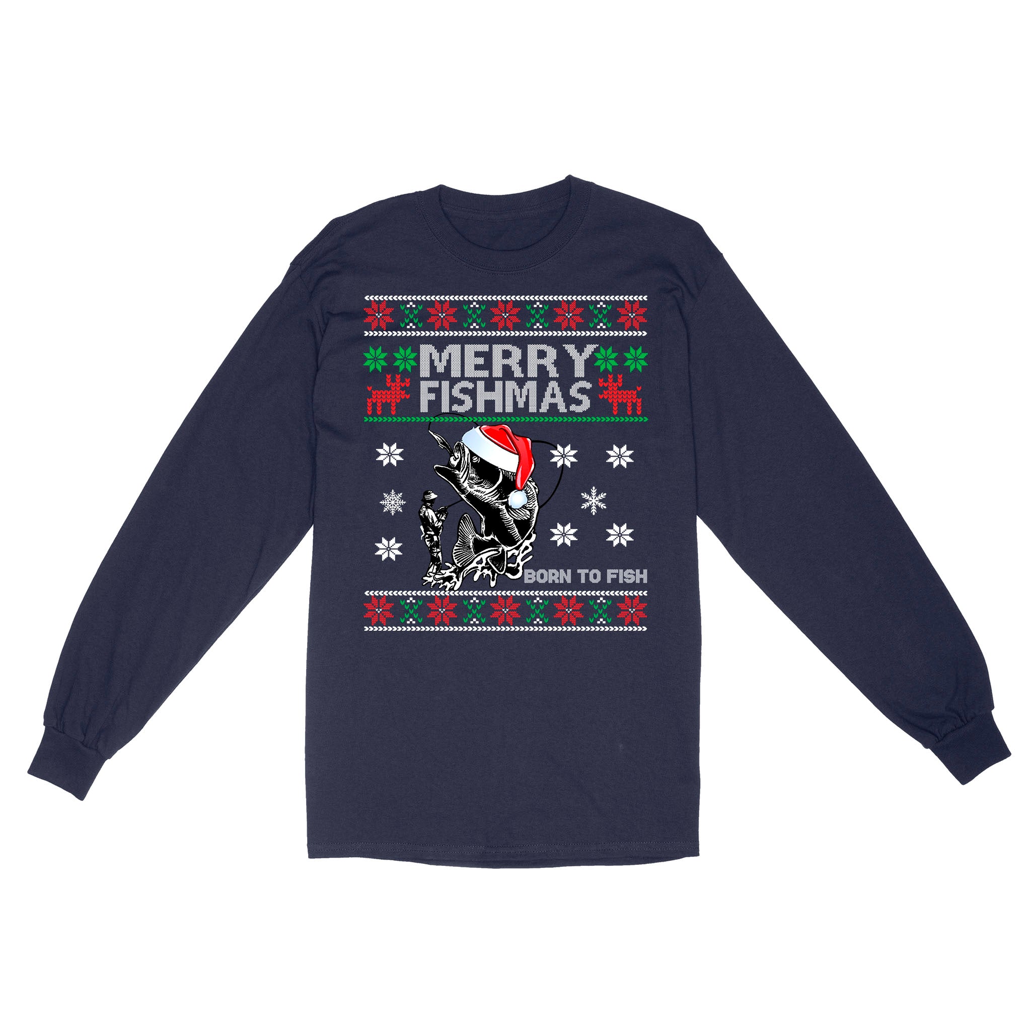 Funny Merry Fishmas Fishing Fisherman Angling Christmas Xmas Gifts Ugly Standard Long Sleeve FSD2509